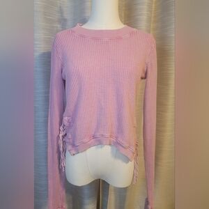 Free People One Pink Waffle Knit Top